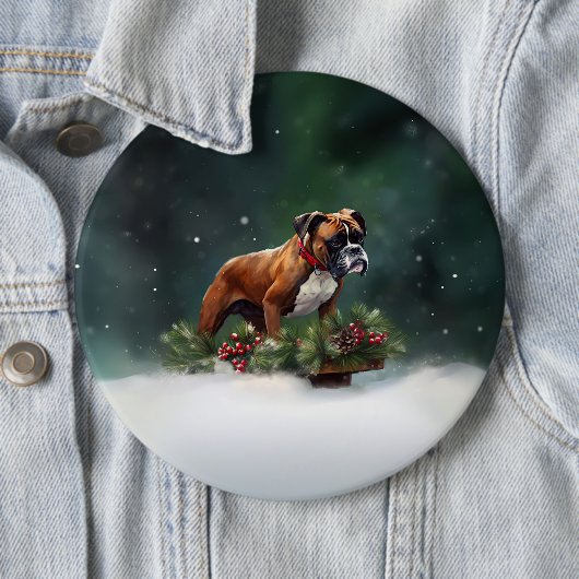 Boxer Kerstmis sneeuw winter Ronde Button 6,0 Cm (In situ)