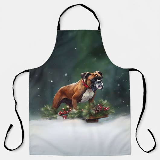 Boxer Kerstmis sneeuw winter Schort (Voorkant)
