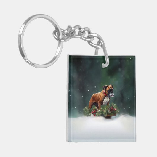 Boxer Kerstmis sneeuw winter Sleutelhanger (Voorkant Links)