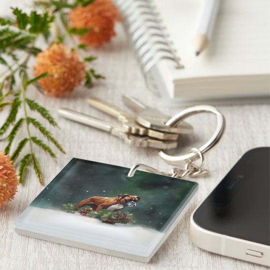 Boxer Kerstmis sneeuw winter Sleutelhanger (Voorkant Rechts)