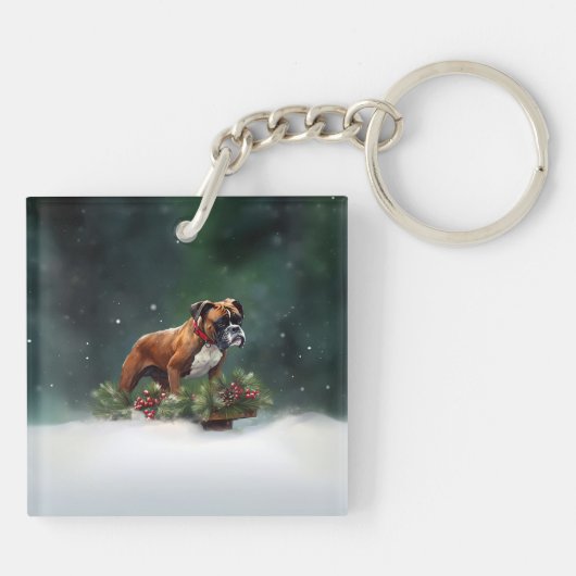 Boxer Kerstmis sneeuw winter Sleutelhanger (Achterkant)