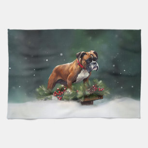 Boxer Kerstmis sneeuw winter Theedoek