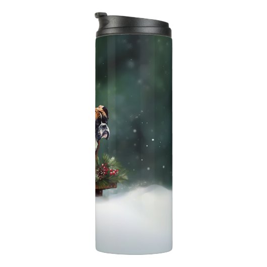 Boxer Kerstmis sneeuw winter Thermosbeker (Geroteerd rechts)