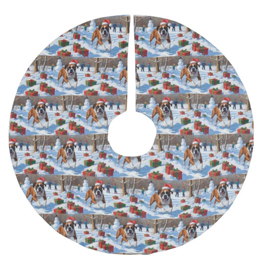 Boxer Kerstmis Sneeuwlandschap Kerstboom Rok (Voorkant)