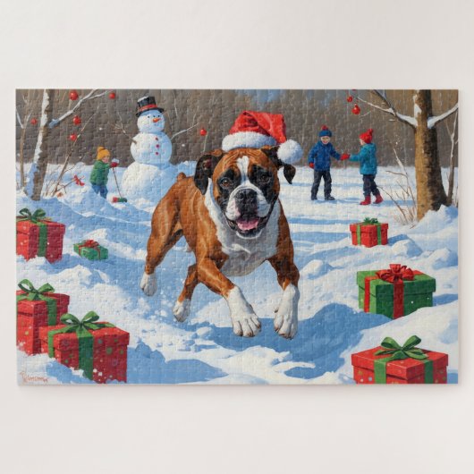Boxer Kerstmis Sneeuwlandschap Legpuzzel (Horizontaal)