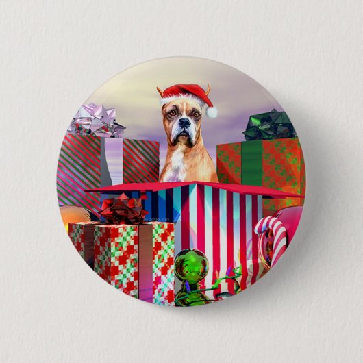 Boxer-kerstverrassing Ronde Button 5,7 Cm (Voorkant)