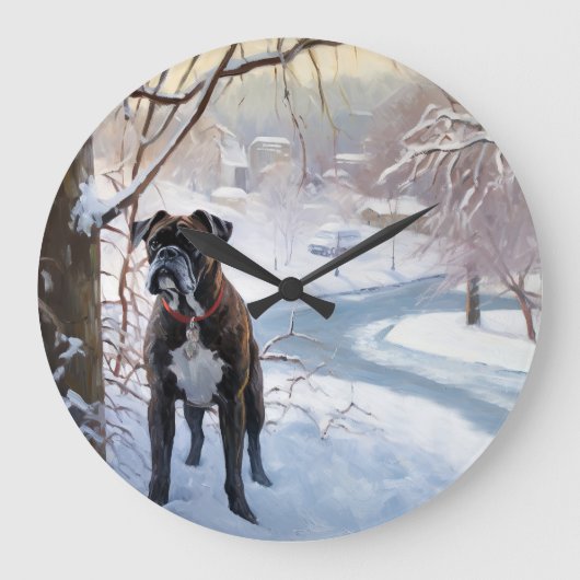 Boxer laat het sneeuwen Kerstmis Grote Klok (Voorkant)
