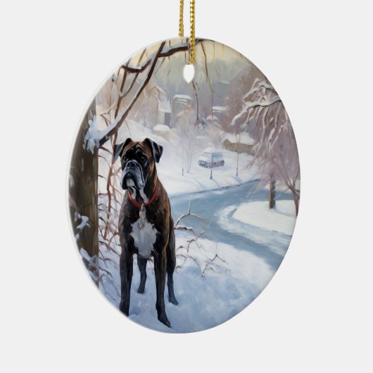 Boxer laat het sneeuwen Kerstmis Keramisch Ornament (Rechts)
