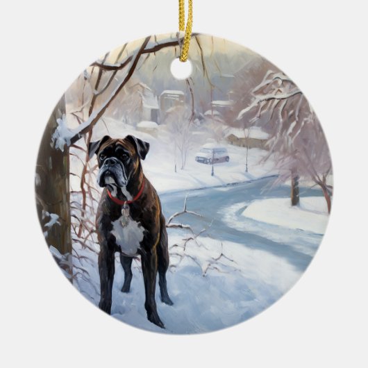 Boxer laat het sneeuwen Kerstmis Keramisch Ornament (Voorkant)