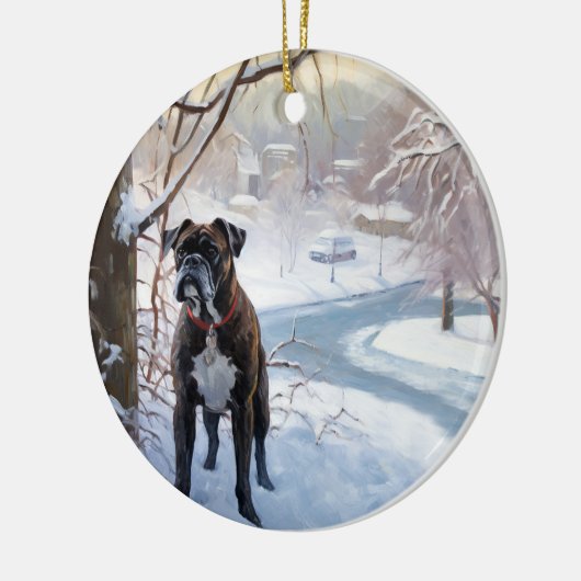 Boxer laat het sneeuwen Kerstmis Keramisch Ornament (Links)