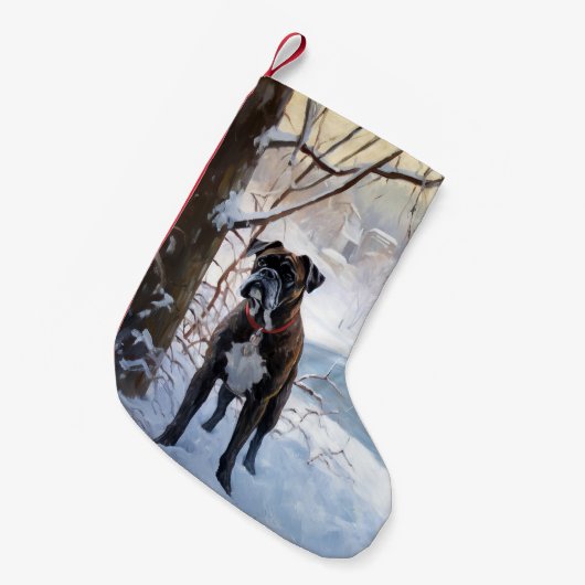 Boxer laat het sneeuwen Kerstmis Kleine Kerstsok (Voorkant (Hangend))