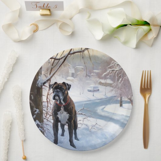 Boxer laat het sneeuwen Kerstmis Papieren Bordje (Huwelijk)