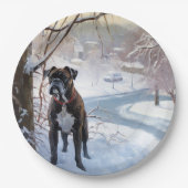 Boxer laat het sneeuwen Kerstmis Papieren Bordje (Voorkant)