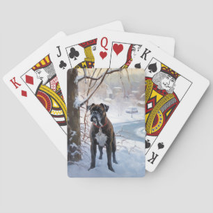 Boxer laat het sneeuwen Kerstmis Pokerkaarten