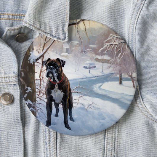 Boxer laat het sneeuwen Kerstmis Ronde Button 6,0 Cm (In situ)