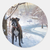 Boxer laat het sneeuwen Kerstmis Ronde Sticker (Voorkant)