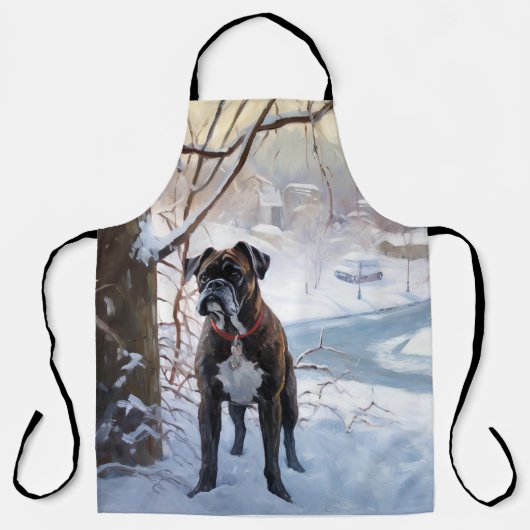 Boxer laat het sneeuwen Kerstmis Schort (Voorkant)