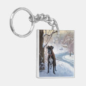 Boxer laat het sneeuwen Kerstmis Sleutelhanger (Voorkant Links)