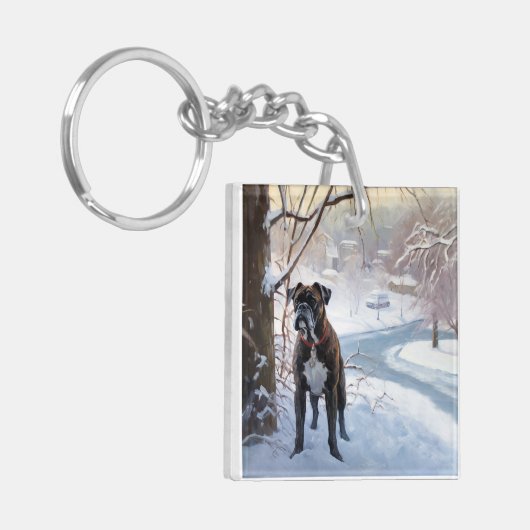 Boxer laat het sneeuwen Kerstmis Sleutelhanger (Voorkant Links)