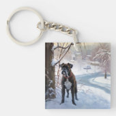 Boxer laat het sneeuwen Kerstmis Sleutelhanger (Voorkant)