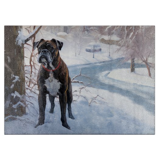 Boxer laat het sneeuwen Kerstmis Snijplank (Voorkant)