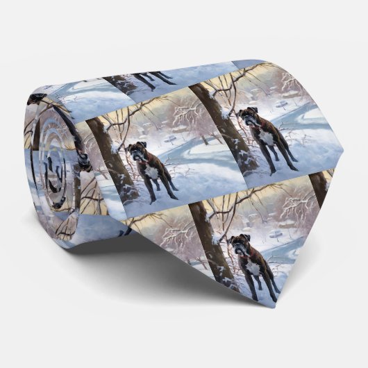 Boxer laat het sneeuwen Kerstmis Stropdas (Opgerold)