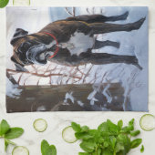 Boxer laat het sneeuwen Kerstmis Theedoek (Gevouwen)