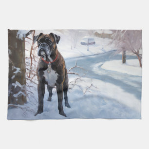 Boxer laat het sneeuwen Kerstmis Theedoek