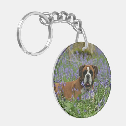 Boxer Laying in Bluebells Sleutelhanger (Voorkant Links)