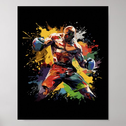 Boxer Man Boxing Paint Splash Boxing Handschoenen Poster (Voorkant)
