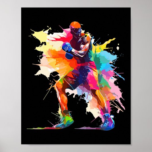 Boxer Man Boxing Paint Splash Kickboksen Poster (Voorkant)