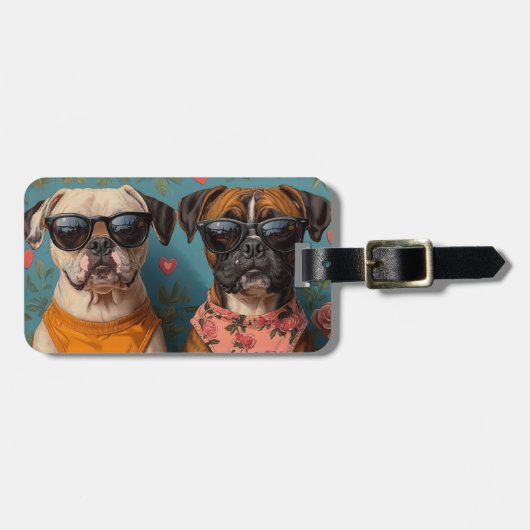 Boxer met hart Rozen Valentijnsdag Bagagelabel (Voorkant horizontaal)