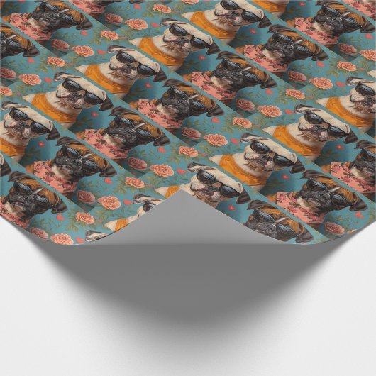 Boxer met hart Rozen Valentijnsdag Cadeaupapier (Hoek)