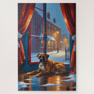 Boxer met kerstlichtjes vakantie legpuzzel