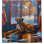 Boxer met Kerstverlichting Vakantie Douchegordijn (Voorkant)