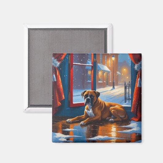 Boxer met Kerstverlichting Vakantie Magneet (Voorkant / Achterkant)