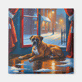 Boxer met Kerstverlichting Vakantie Magneet (Voorkant)