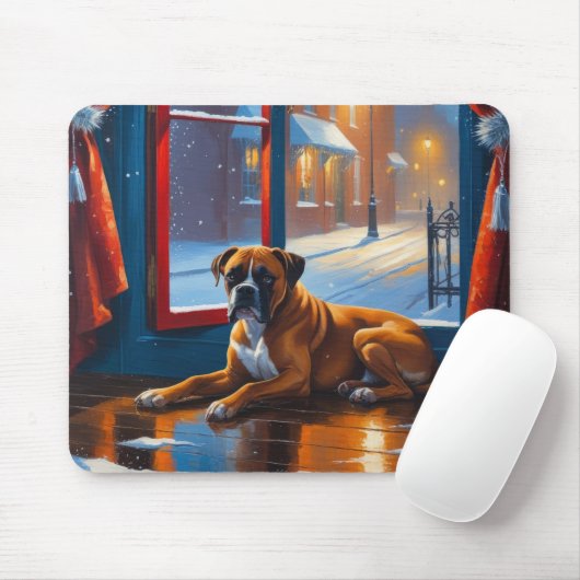 Boxer met Kerstverlichting Vakantie Muismat (Met muis)