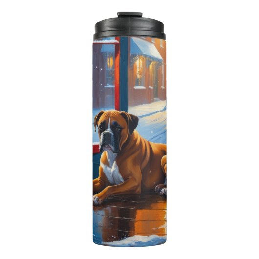 Boxer met Kerstverlichting Vakantie Thermosbeker (Voorkant)