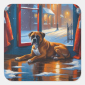 Boxer met Kerstverlichting Vakantie Vierkante Sticker (Voorkant)