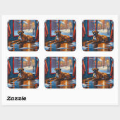 Boxer met Kerstverlichting Vakantie Vierkante Sticker (Vel)