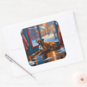 Boxer met Kerstverlichting Vakantie Vierkante Sticker (Envelop)