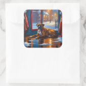 Boxer met Kerstverlichting Vakantie Vierkante Sticker (Tas)