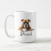 Boxer met mok koffiehond met attitude waterverf (Links)