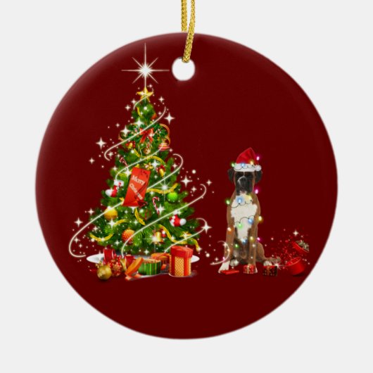 Boxer met Pet kerst Keramisch Ornament (Voorkant)