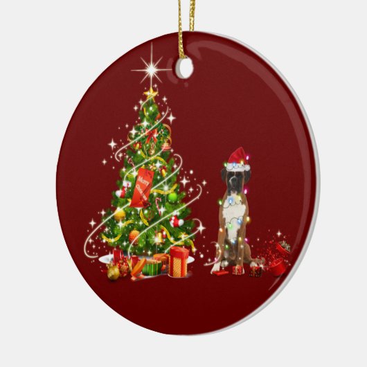 Boxer met Pet kerst Keramisch Ornament (Links)