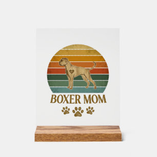 Boxer Moeder Hond Retro Zonsondergang Pootafdrukke Acryl Bord