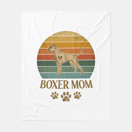 Boxer Moeder Hond Retro Zonsondergang Pootafdrukke Fleece Deken (Voorkant)