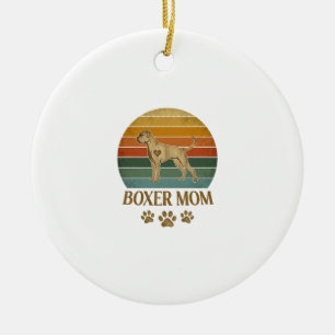 Boxer Moeder Hond Retro Zonsondergang Pootafdrukke Keramisch Ornament