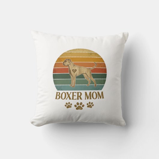 Boxer Moeder Hond Retro Zonsondergang Pootafdrukke Kussen (Voorkant)